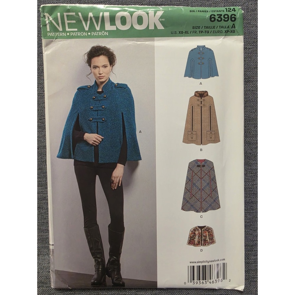 Simplicity New Look #6396 Cape/Caplet Size XS-XL